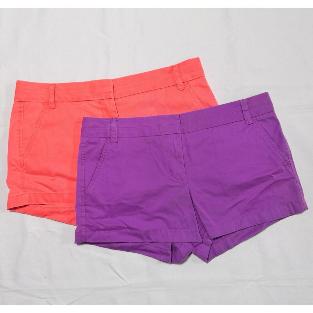 TWO PAIR J.Crew “Chino Broke In” Shorts Vibrant Orange And Purple Womens Size 10